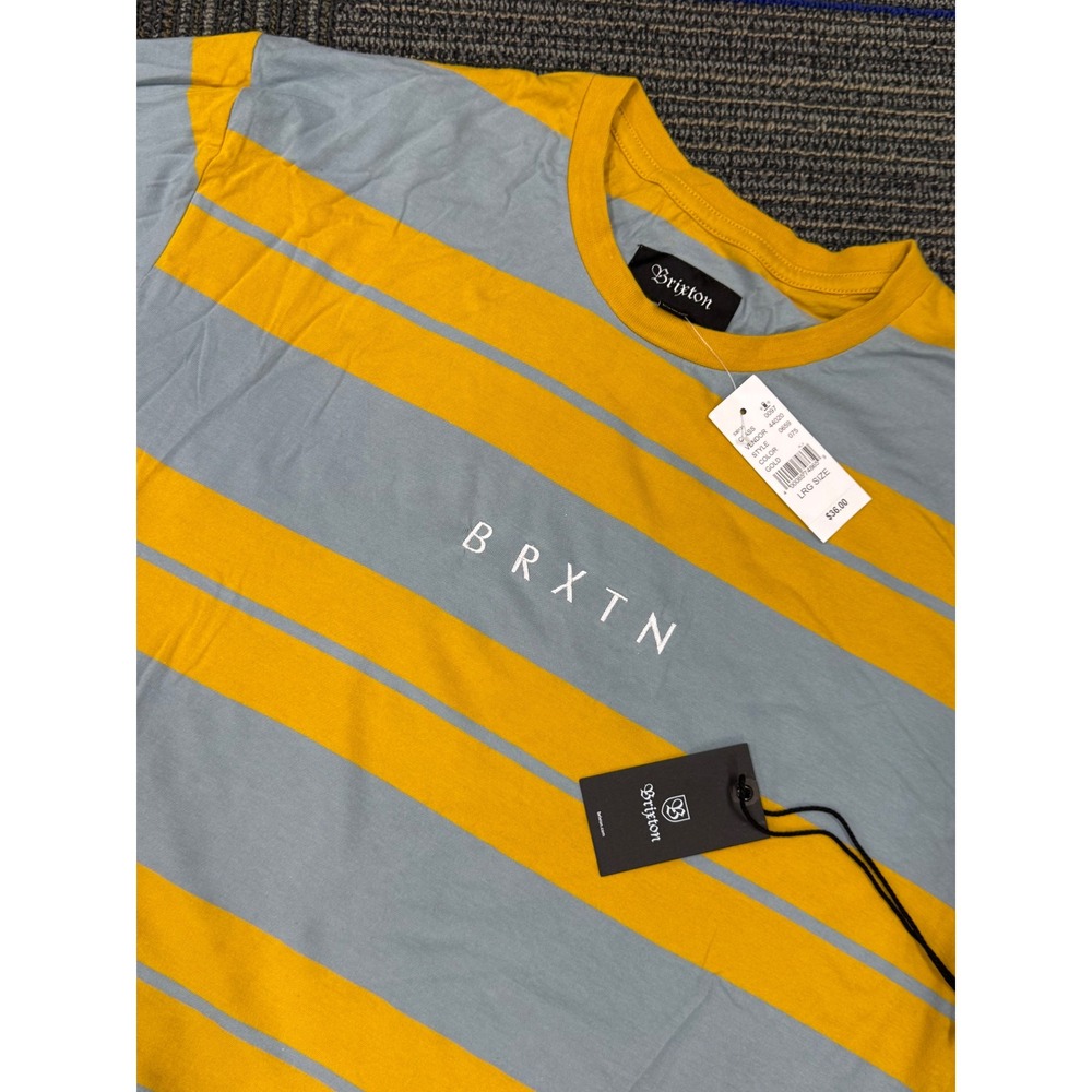 Brixton Men's Large L S/S Knit Striped‎ T-Shirt Gold Light Blue